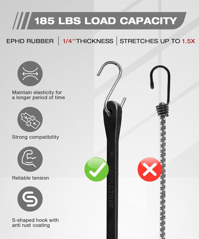 Digank Bungee Cords Heavy Duty Outdoor 21", 10 Pack Rubber Bungee Straps with Metal S Hooks, EPDM Tarp Straps for Cargo, Canopy, All-Weather Use, 180 lbs Load - Image 5